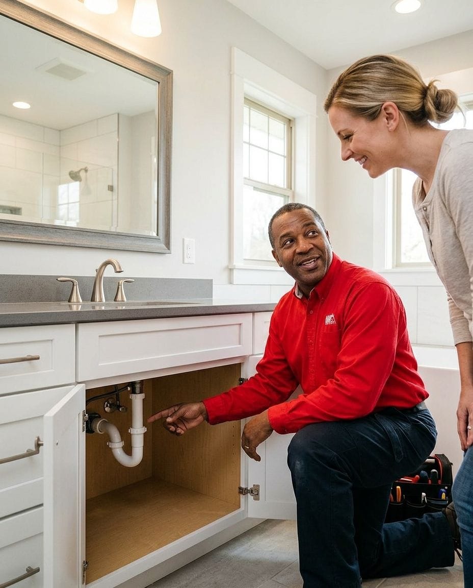 ClearFlow technician walking a homeowner through repair options